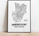 Amersfoort city poster, A3 (30x40 cm) met lijst, plattegrond poster, woonplaatsposter, woonposter