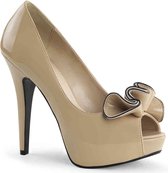 LOLITA-10 cream patent vintage burlesque peeptoe pump with ruffle detail - (EU 39 = US 9) - Pin Up Couture