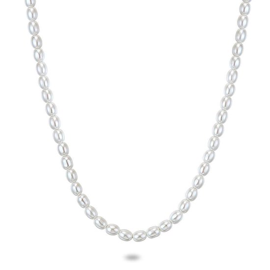 Twice As Nice Halsketting in zilver, ovale parels 38 cm+5 cm
