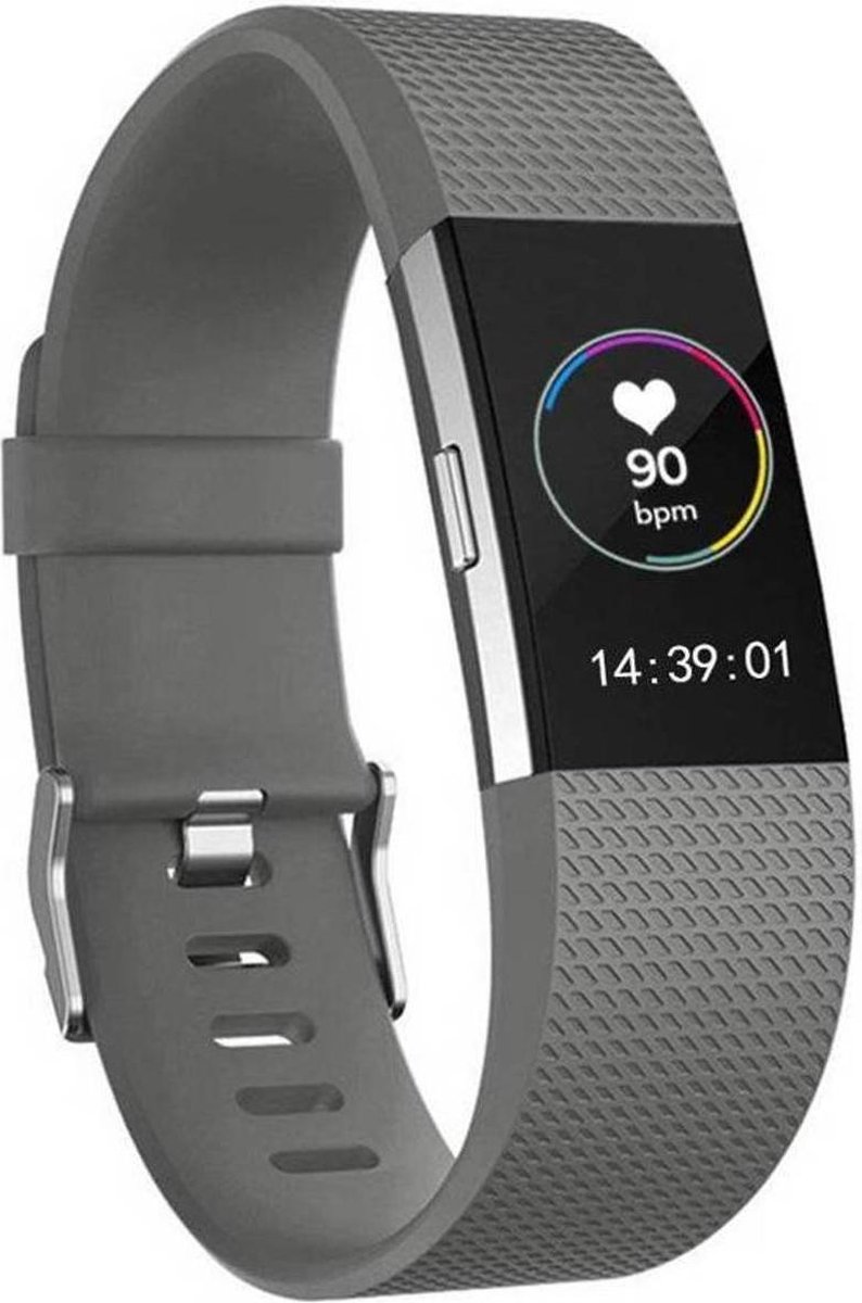 KELERINO. Siliconen polsbandje voor Fitbit Charge 2 Grijs - Large