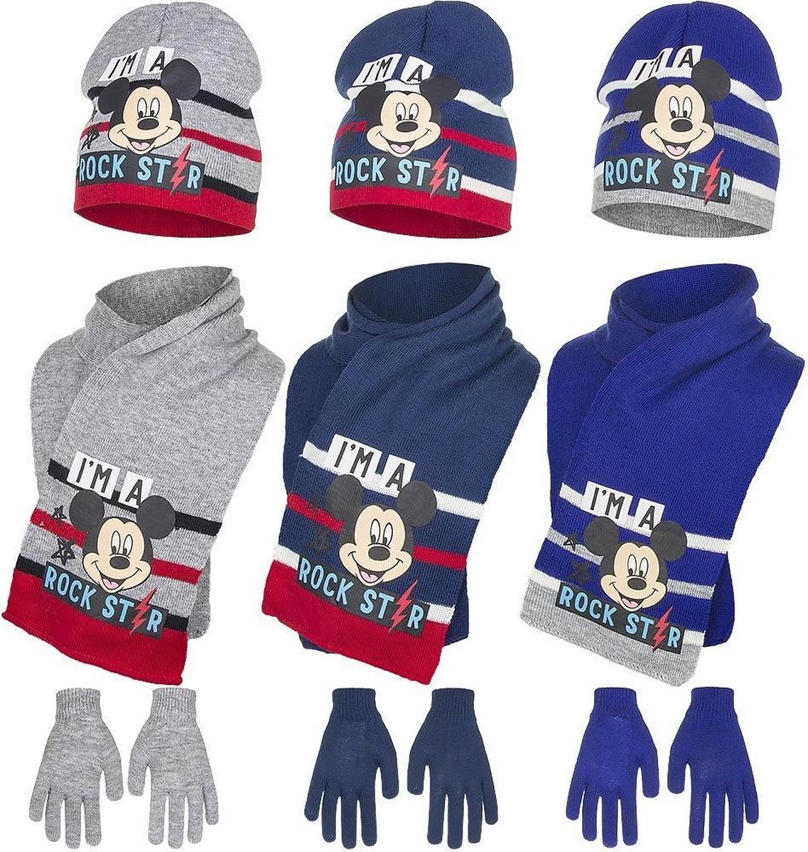 Mickey mouse muts set sjaal handschoenen 54 cm Donker blauw | bol.com