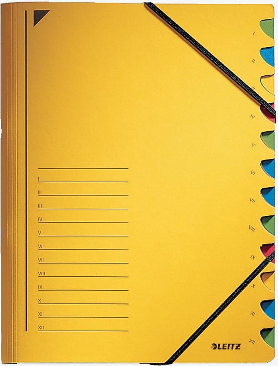 5x Leitz bureau sorteermap, karton, A4, 12 tabs, geel