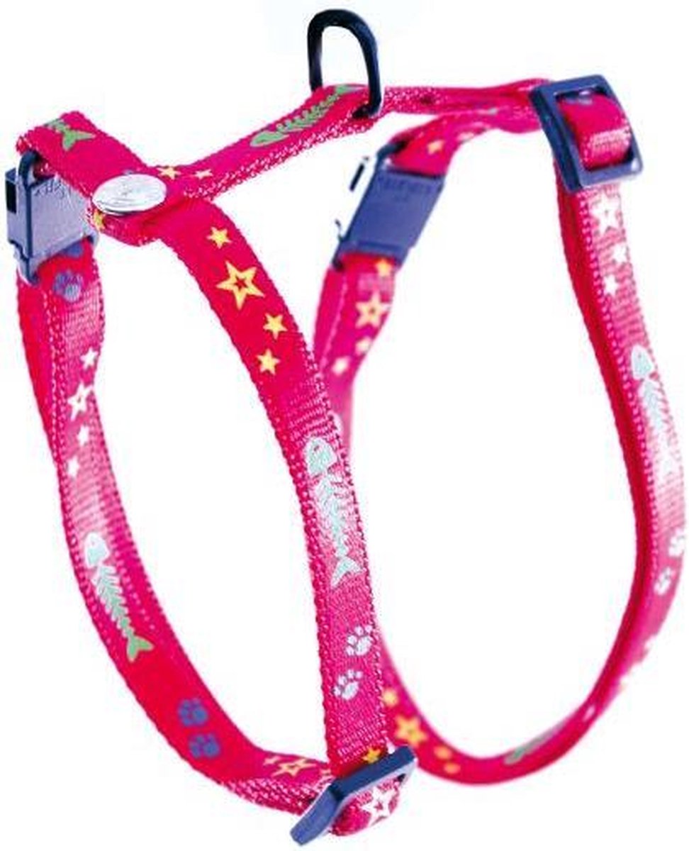 Tuig voor kat vis en ster nylon rood 10 mmx35-50 cm