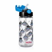 Nûby - Tasse avec paille douce et bouton poussoir de Tritan ™ - 530ml - Bleu - Requins