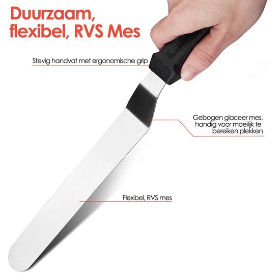 Gebogen Glaceermes - Paletmes met Spatel - Smeermes - Lengte 25 cm