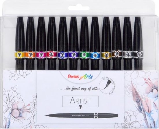 bol.com | Pentel SESF30C Sign Artist brush pen, assorti van 12 kleuren
