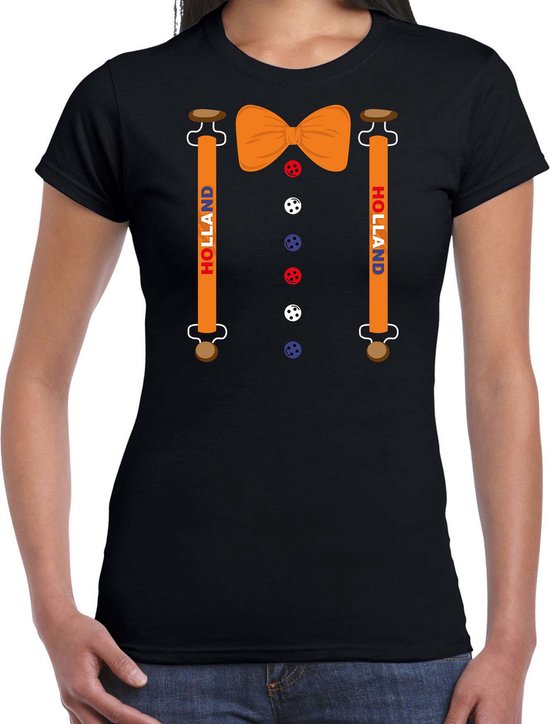 Koningsdag t-shirt Holland kostuum - zwart - dames - koningsdag outfit / kleding / shirt S