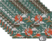 Placemat - Placemats kunststof - Kraanvogel - Sakura - Zon - Patronen - 45x30 cm - 6 stuks - Hittebestendig - Anti-Slip - Onderlegger - Afneembaar
