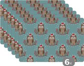 Set de table - Motifs - Hibou - Noël - 45x30 cm - 6 pièces - Résistant à la chaleur - Antidérapant - Coussinet - Amovible