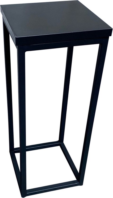 In & Out Deco plantentafel - plantenzuil metaal zwart met mdf zwart houten bovenblad 80 cm (lxbxh)