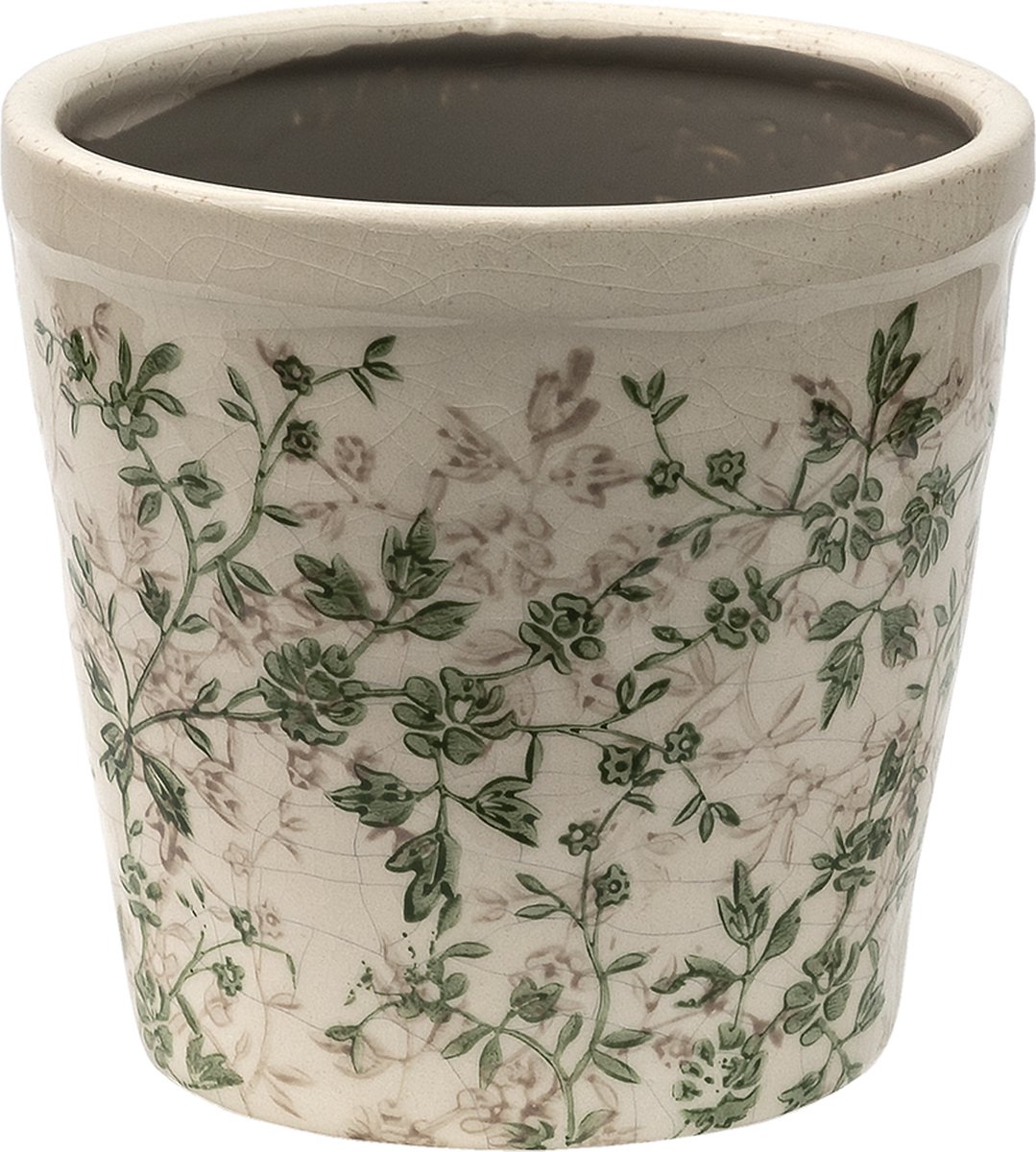 Clayre & Eef Bloempot Ø 14x13 cm Groen Beige Keramiek Bloemen