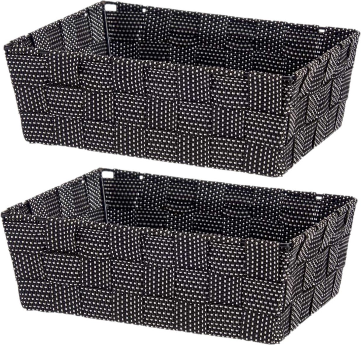 Kast/badkamer opbergmandjes - Set van 4x stuks - zwart - 24 x 20 x 8 cm - 10 liter - opbergmandjes