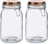 Set de 4x bocaux/boîtes de conservation en verre de cuisine de luxe 1500 ml - Bidons alimentaires de conservation hermétiques couvercle à valve cuivre - 11 x 20 cm