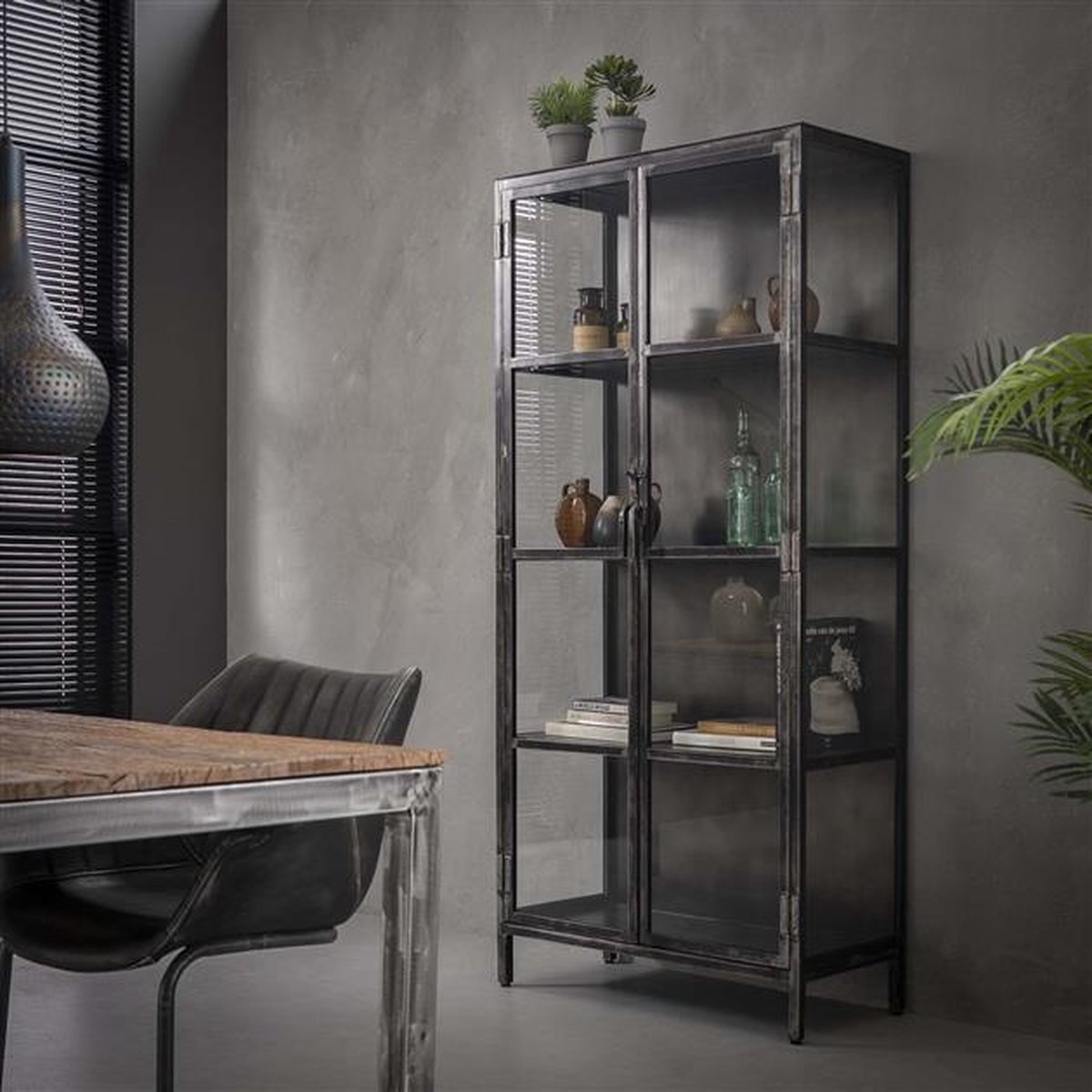 Dimehouse Industriële Wandkast - Finye - 190x90x40 cm - Glas - Metaal