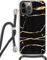 Case Company® - iPhone 12 Pro hoesje met Koord - Gouden marmer - Telefoonhoesje met Zwart Koord - Extra Bescherming aan alle Kanten en Over de Schermrand