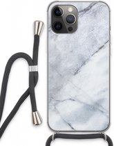 Case Company® - iPhone 13 Pro Max hoesje met Koord - Witte marmer - Telefoonhoesje met Zwart Koord - Extra Bescherming aan alle Kanten en Over de Schermrand