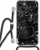 Case Company® - iPhone 13 hoesje met Koord - Zwart Marmer - Telefoonhoesje met Zwart Koord - Extra Bescherming aan alle Kanten en Over de Schermrand
