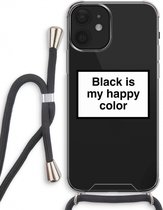 Case Company® - iPhone 12 hoesje met Koord - Black is my happy color - Telefoonhoesje met Zwart Koord - Extra Bescherming aan alle Kanten en Over de Schermrand