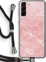 Case Company® - Samsung Galaxy S21 Plus hoesje met Koord - Roze marmer - Telefoonhoesje met Zwart Koord - Bescherming aan alle Kanten en Over de Schermrand