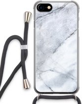 Case Company® - iPhone SE 2020 hoesje met Koord - Witte marmer - Telefoonhoesje met Zwart Koord - Extra Bescherming aan alle Kanten en Over de Schermrand
