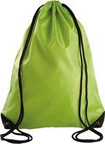 2x stuks sport gymtas/draagtas in kleur lime groen met handig rijgkoord 34 x 44 cm van polyester en verstevigde hoeken