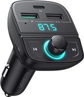 UGREEN Bluetooth 5.0 Muziek FM Transmitter en 1x USB-C & 2x USB-A Dubbele USB Poort Autolader Zwart