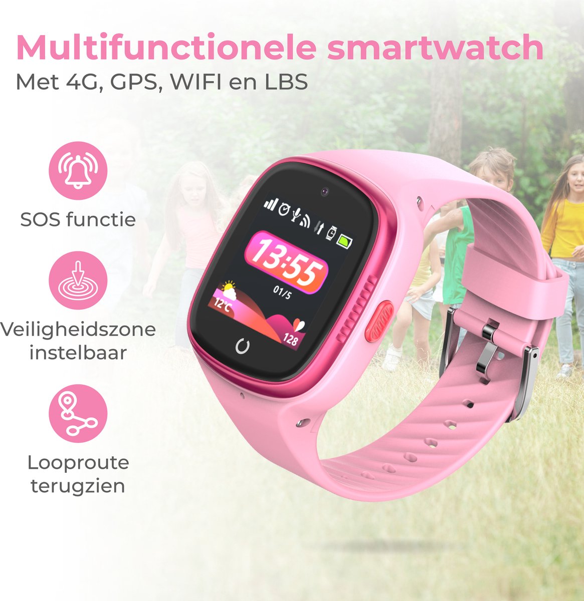 Nuvance 4G Kinder Smartwatch met Belfunctie GPS Horloge Tracker