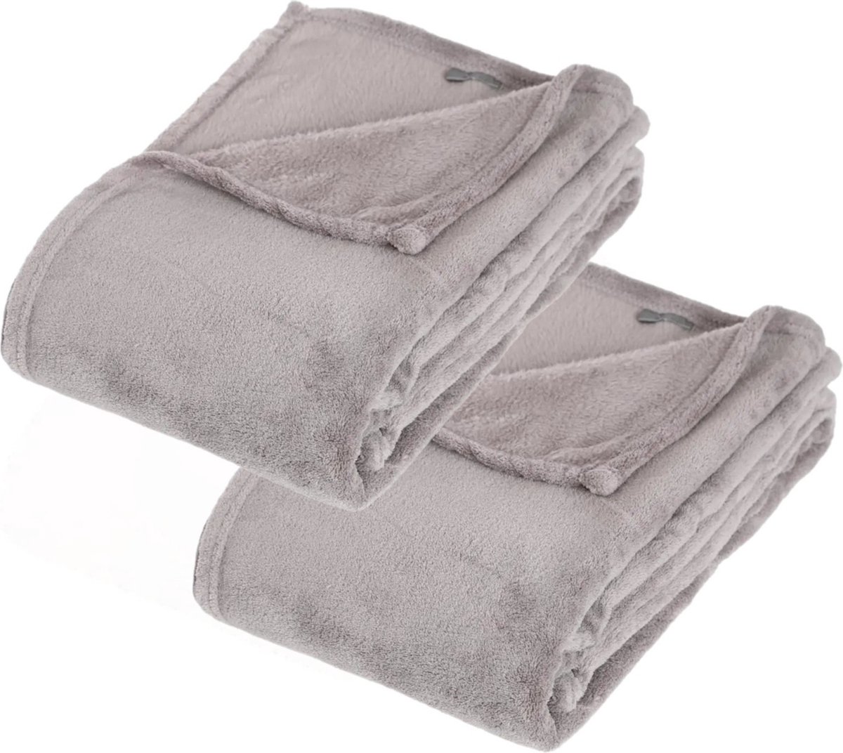 Atmosphera Fleece deken of plaid harig - 2x - lichtgrijs - 130 x 180 cm - polyester - Bankdeken - Fleece plaid