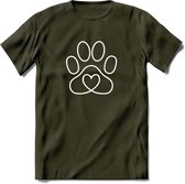 Love Paw - Katten T-Shirt Kleding Cadeau | Dames - Heren - Unisex | Kat / Dieren shirt | Grappig Verjaardag kado | Tshirt Met Print | - Leger Groen - S