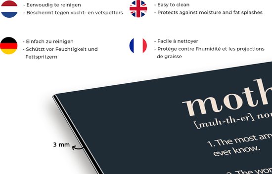 Spatscherm keuken 60x30 cm - Kookplaat achterwand Woordenboek - Mama definitie - Quotes - Mother - Spreuken - Muurbeschermer - Spatwand fornuis - Hoogwaardig aluminium