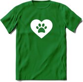 Cat Love Paw - Katten T-Shirt Kleding Cadeau | Dames - Heren - Unisex | Kat / Dieren shirt | Grappig Verjaardag kado | Tshirt Met Print | - Donker Groen - 3XL