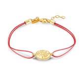 Twice As Nice Armband in verguld zilver, ronde met levensboom, rood koord  17 cm+2 cm