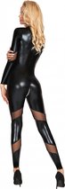 CHANCAY Mesh and Wetlook Catsuit - Black - Maat L/XL - Lingerie For Her