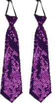 6x stuks paarse pailletten stropdas 32 cm - Carnaval/verkleed/feest stropdassen