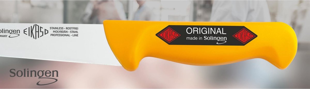 Eikaso Solingen Universeelmes met Stijf Lemmet – 26 cm – Geel Handvat