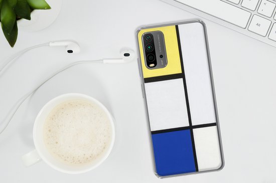 Coque Xiaomi Redmi 9T - Composition avec du jaune, du bleu et du noir - Piet Mondrian - Coque de téléphone en Siliconen