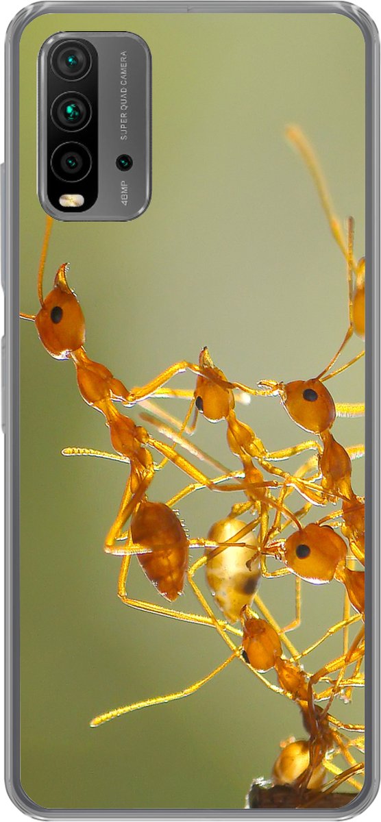 Telefoonhoesje Geschikt voor Xiaomi Geschikt voor Redmi 9T hoesje - Mieren - Oranje - Dieren - Siliconen Telefoonhoesje Telefoonhoesje
