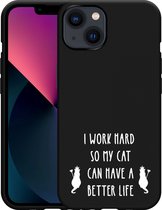 Cazy Hoesje Zwart geschikt voor iPhone 13 - Royalty Cat Wit