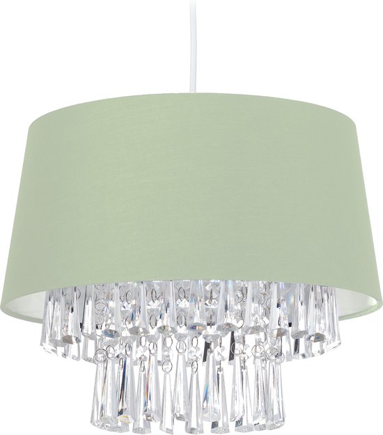 Relaxdays hanglamp stof - plafondlamp - kristallen - E27 - verlichting - diverse kleuren - groen