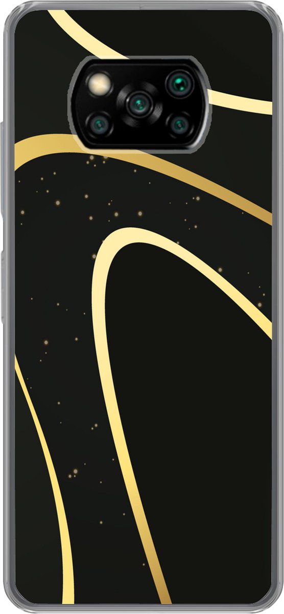 Telefoonhoesje Geschikt voor Xiaomi Geschikt voor Poco X3 NFC hoesje - Gouden golven op een zwarte achtergrond - Siliconen Telefoonhoesje Telefoonhoesje