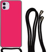 Hoesje met koord Geschikt voor iPhone 12 Mini - Karmijn - Kleuren - Palet - Roze - Siliconen - Crossbody - Backcover met Koord - Telefoonhoesje met koord - Hoesje met touw