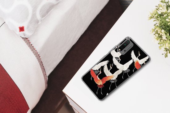 Coque Xiaomi Redmi 9T - Japandi - Grue - Rouge - Wit - Coque de téléphone en Siliconen