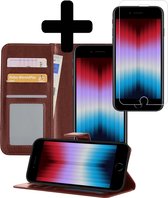 Hoesje Geschikt voor iPhone SE 2022 Hoesje Book Case Hoes Wallet Cover Met Screenprotector - Hoes Geschikt voor iPhone SE (2022) Hoesje Bookcase Hoes - Bruin