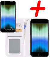 Hoes voor iPhone SE 2022 Hoesje Bookcase Met Screenprotector - Hoes voor iPhone SE 2022 Case Hoes Cover - Hoes voor iPhone SE 2022 Screenprotector - Wit