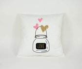 Kussensloop Potje met Liefde met Hartjes - Kussenhoes - Sierkussen - Valentijn Cadeau - Kinderkamer - 45x45cm - Exclusief Vulling - PillowCity