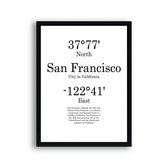 Schilderij  Steden San Francisco met graden positie en tekst - Minimalistisch / Motivatie / Teksten / 40x30cm