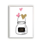 Schilderij  Potje liefde met hartjes roze / goud - Liefde Hartje en Valentijn / Hartjes / Liefde / 40x30cm