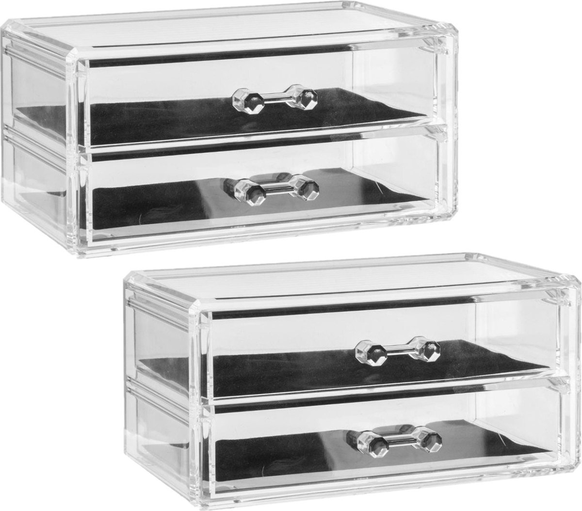 Goedkoopste 2x Stuks sieraden/make-up organizer 2 lades 19 x 9 cm van kunststof - Sieradenkastje - Make-upkastje - Organizers