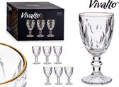 Vivalto - Wijnglazen - 6x - kristal look- gouden rand - 330 ml