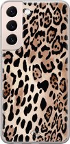 Samsung S22 hoesje siliconen - Luipaard print bruin | Samsung Galaxy S22 case | Bruin/beige | TPU backcover transparant